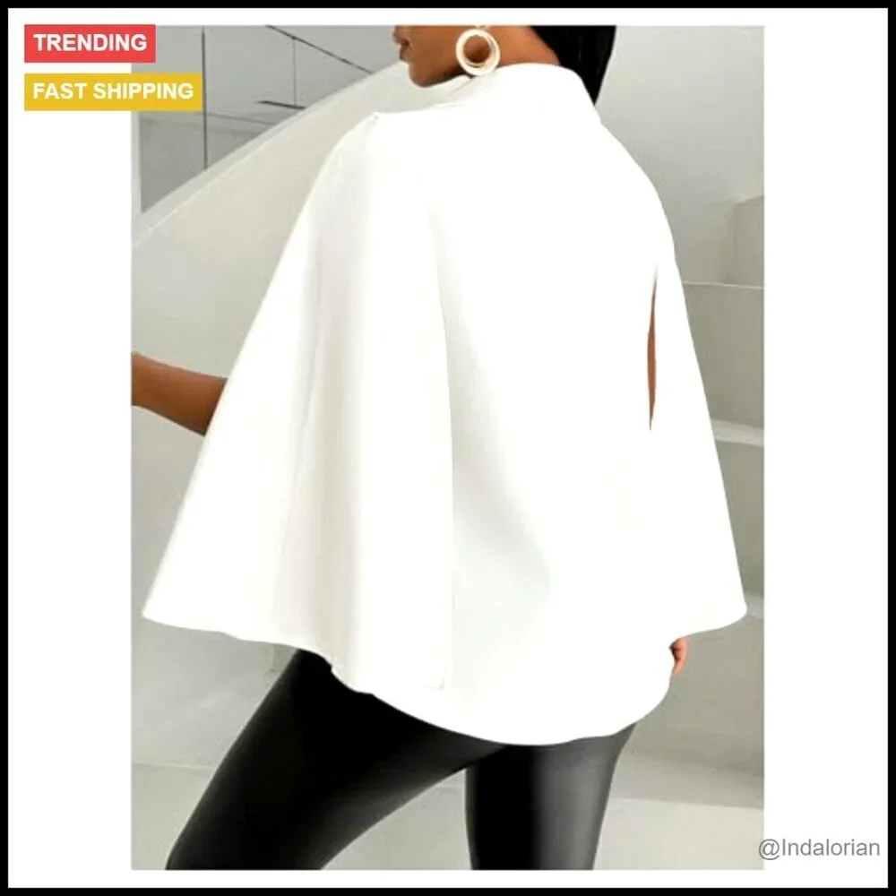 Cape Sleeve Cropped Blazer Elegant Trendy Open Front Slim Fit Cardigan Coat